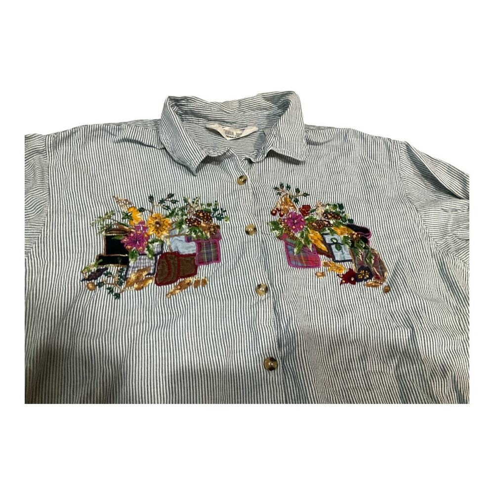 Victoria Jones Embroidered Flowers Top Stripe 18 100% Cotton - Picture 4 of 6